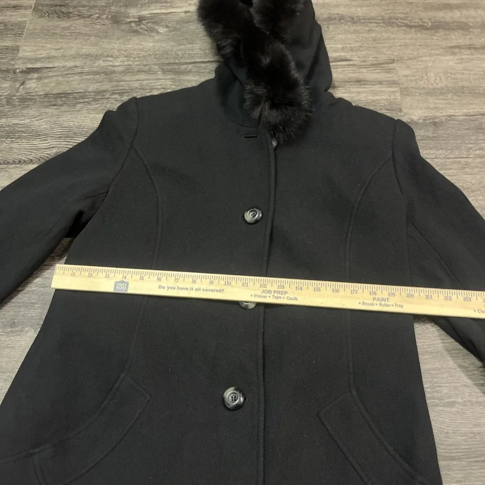 Sachi Collection Black Cashmere Blend women's Coat Size PL  Finland Fox Fur Trim - Picture 5 of 15